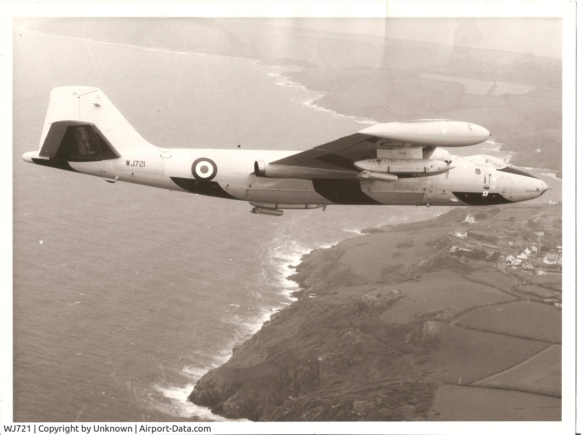 WJ721, English Electric Canberra TT.18 C/N 71147, WJ721 over the coast of Cornwall
