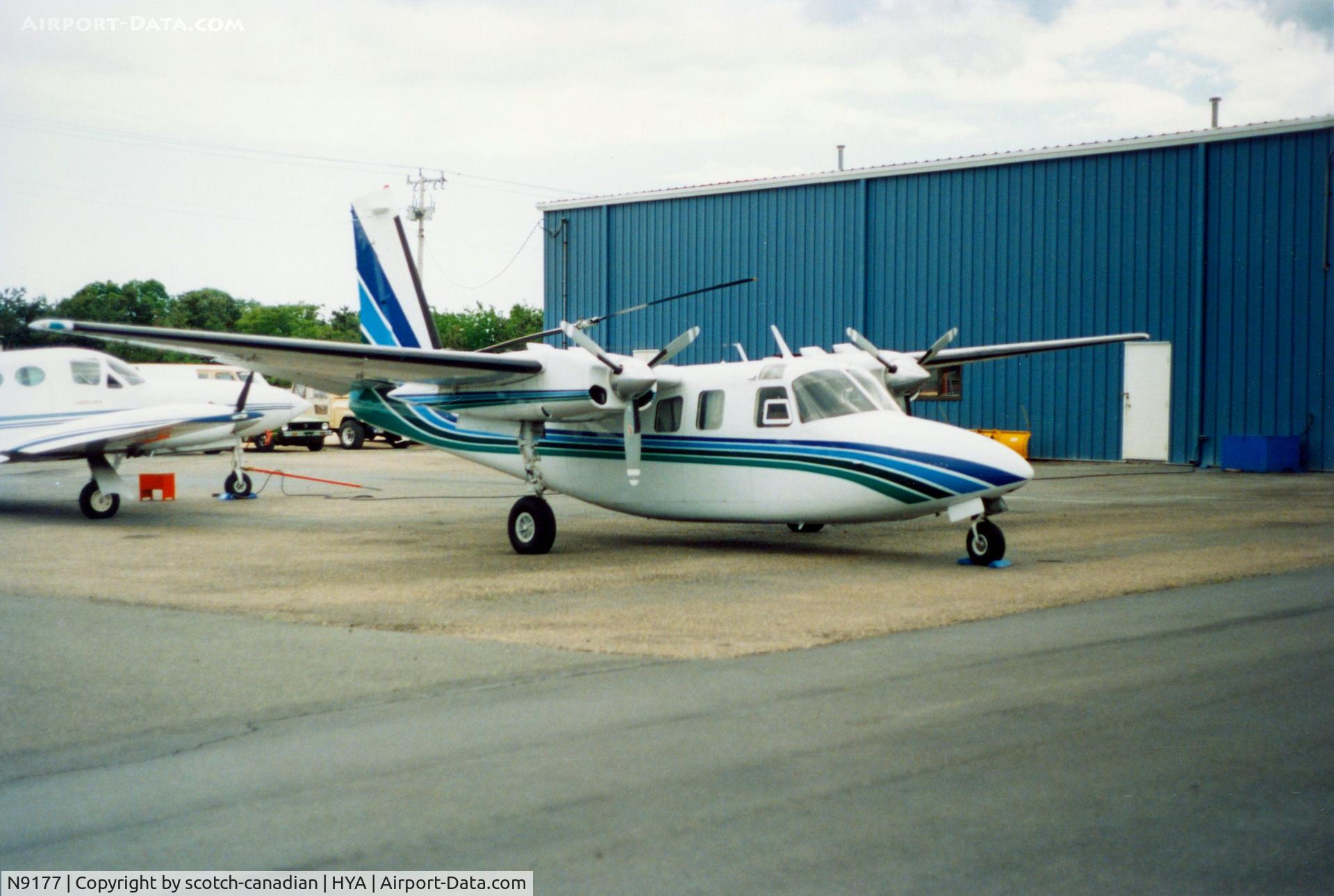 N9177, 1972 Aero Commander 500 S C/N 3125, 1972 Aero Commander 500 S N9177 at Barnstable Municipal Airport, Hyannis, MA - July 1986
