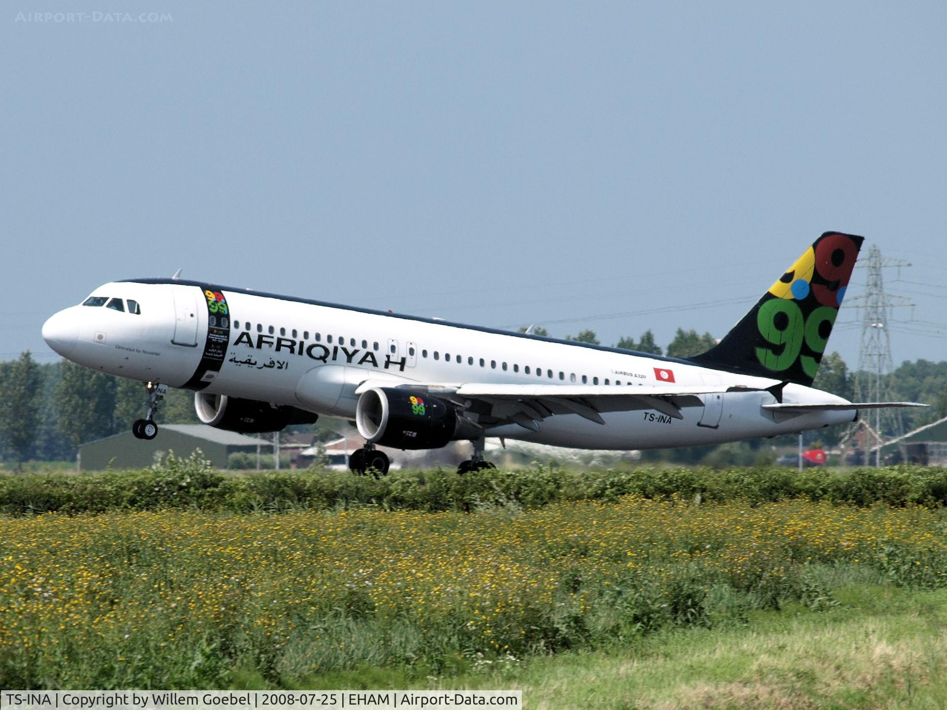 TS-INA, 1999 Airbus A320-214 C/N 1121, Landing on runway R18 of Amstrdam Airport