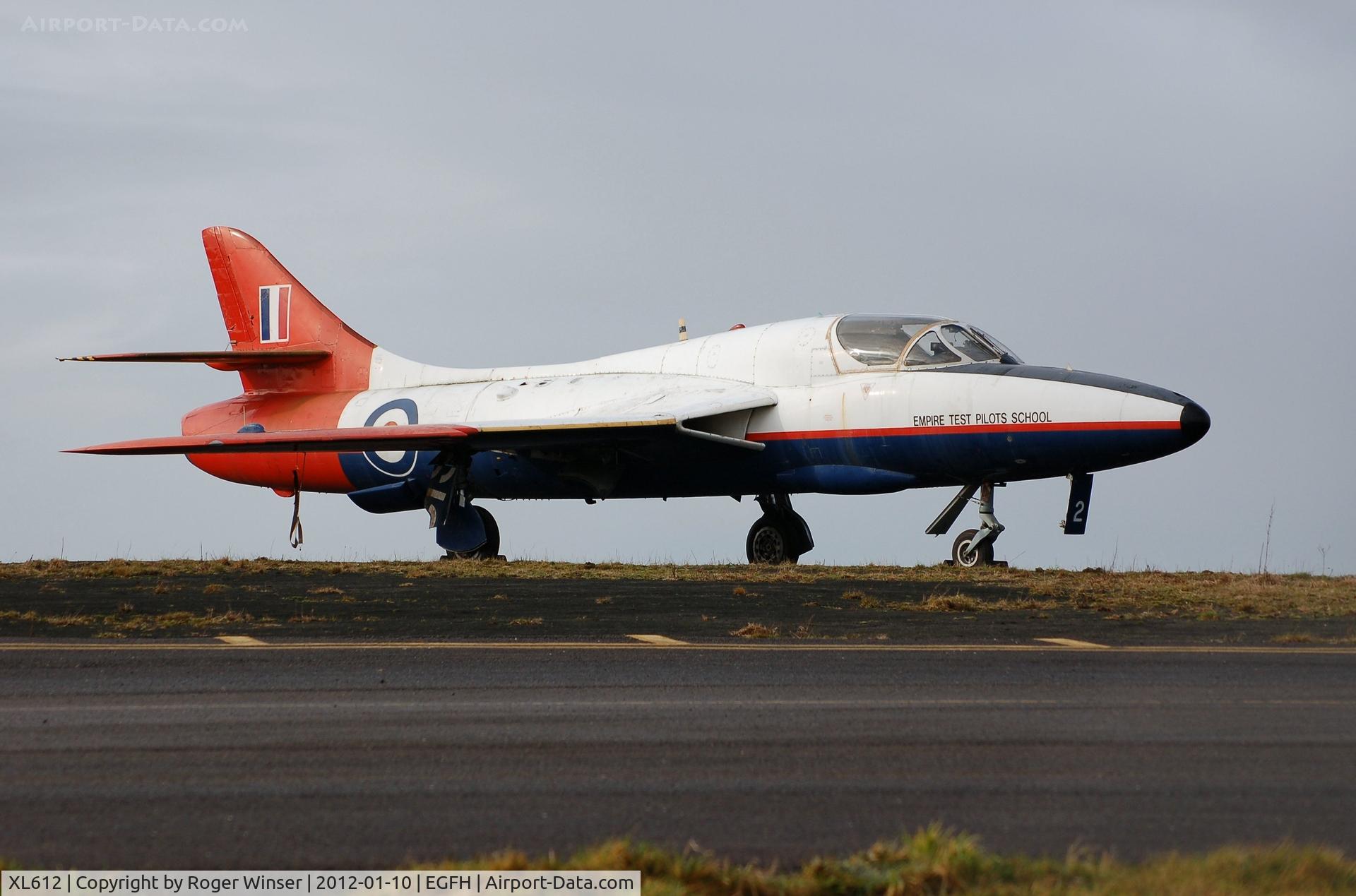XL612, 1958 Hawker Hunter T.7 C/N 41H-695346, Former 8 Squadron RAF/ETPS aircraft. Used by the ETPS for inverted spin trials and made it's last flight on 10th August 2001. Owned by Hunter Flying Ltd based at MOD St Athan. Delivered from Exeter Airport by road and assembled on 8th January 2012.
