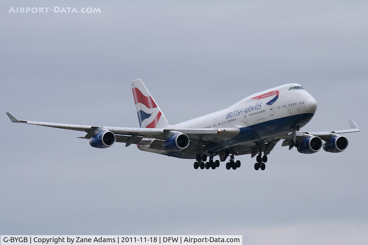 G-BYGB, 1999 Boeing 747-436 C/N 28856, British Airways landing at DFW Airport