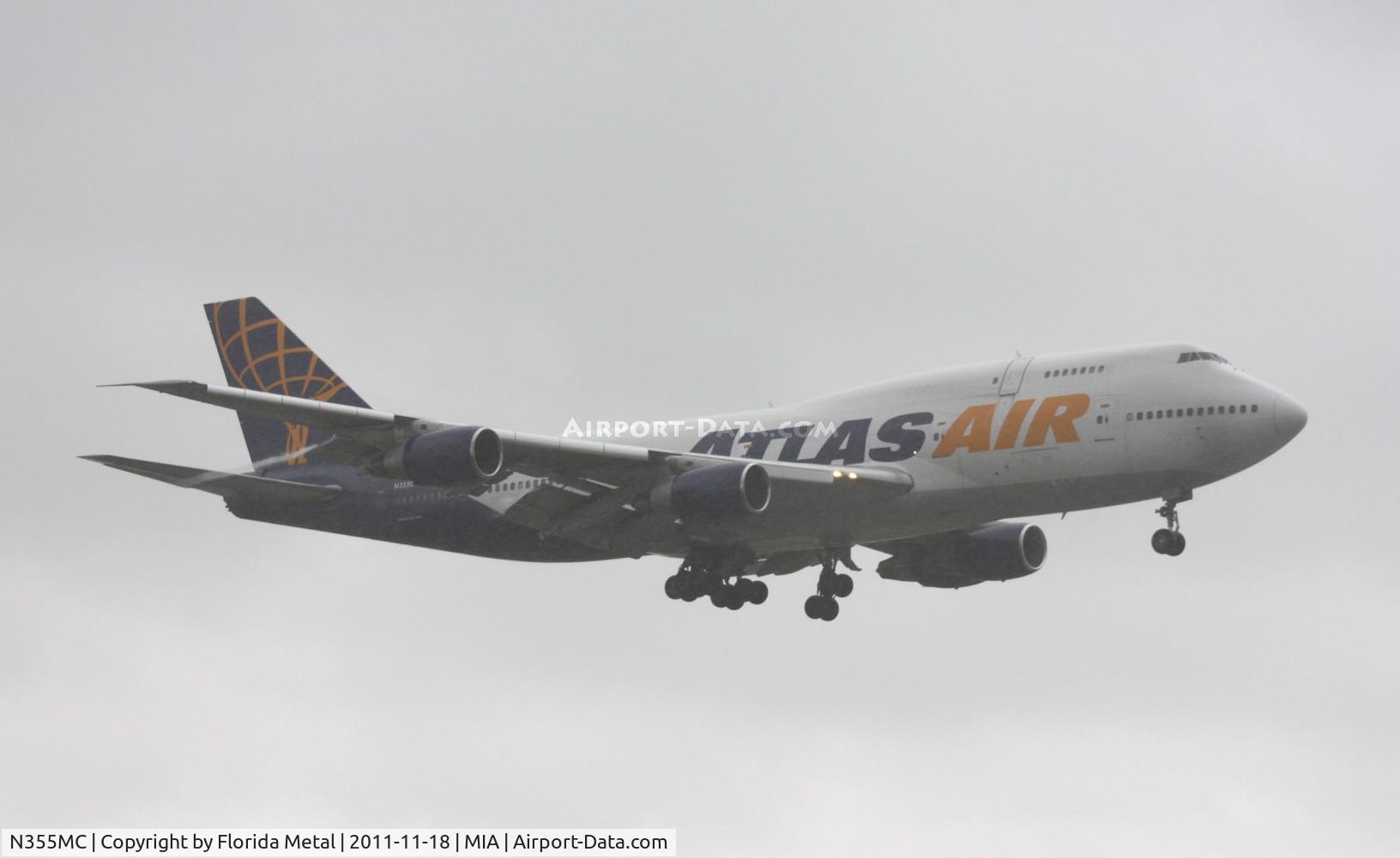 N355MC, 1985 Boeing 747-341 C/N 23395, Atlas Air 747-300 landing in heavy rain by El Dorado