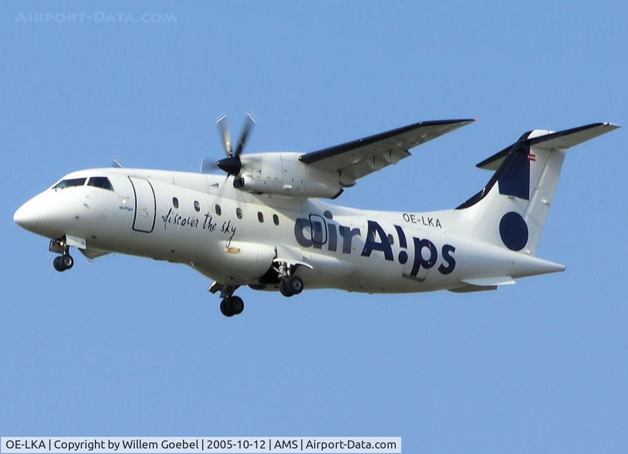 OE-LKA, 2001 Dornier 328-100 C/N 3110, Landing on runway C18 of Amsterdam Airport