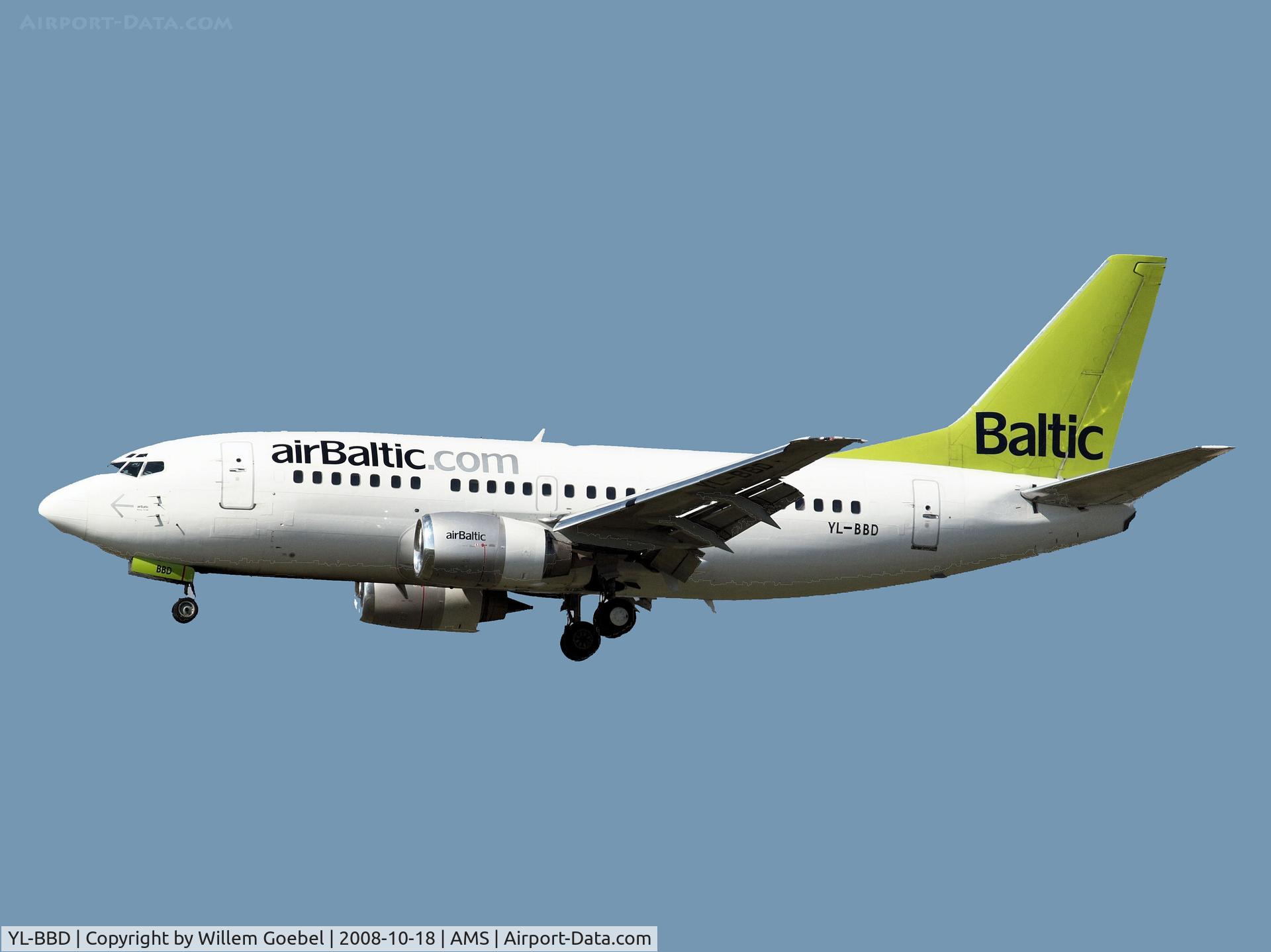 YL-BBD, 1999 Boeing 737-53S C/N 29075, Landing on runway C18 of Schiphol Airport