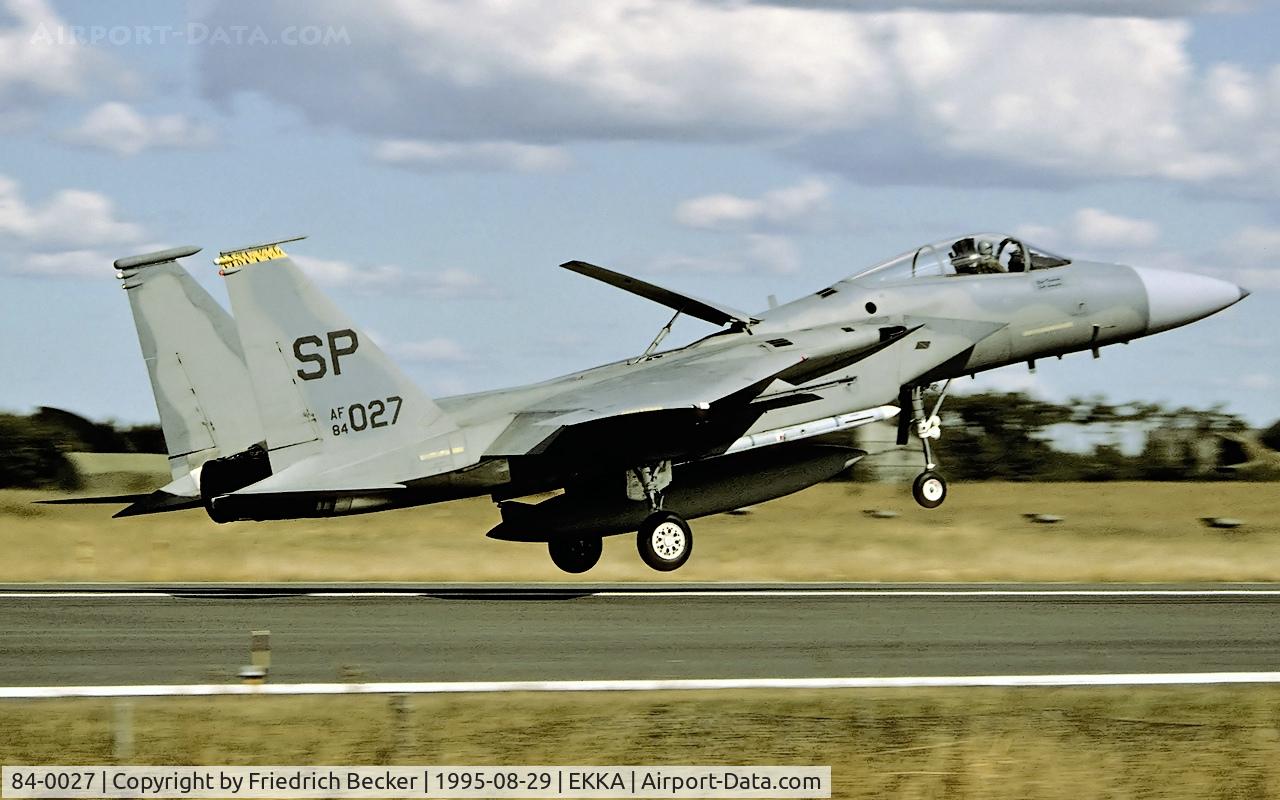 84-0027, 1984 McDonnell Douglas F-15C Eagle C/N 0938/C330, moments prior touchdown