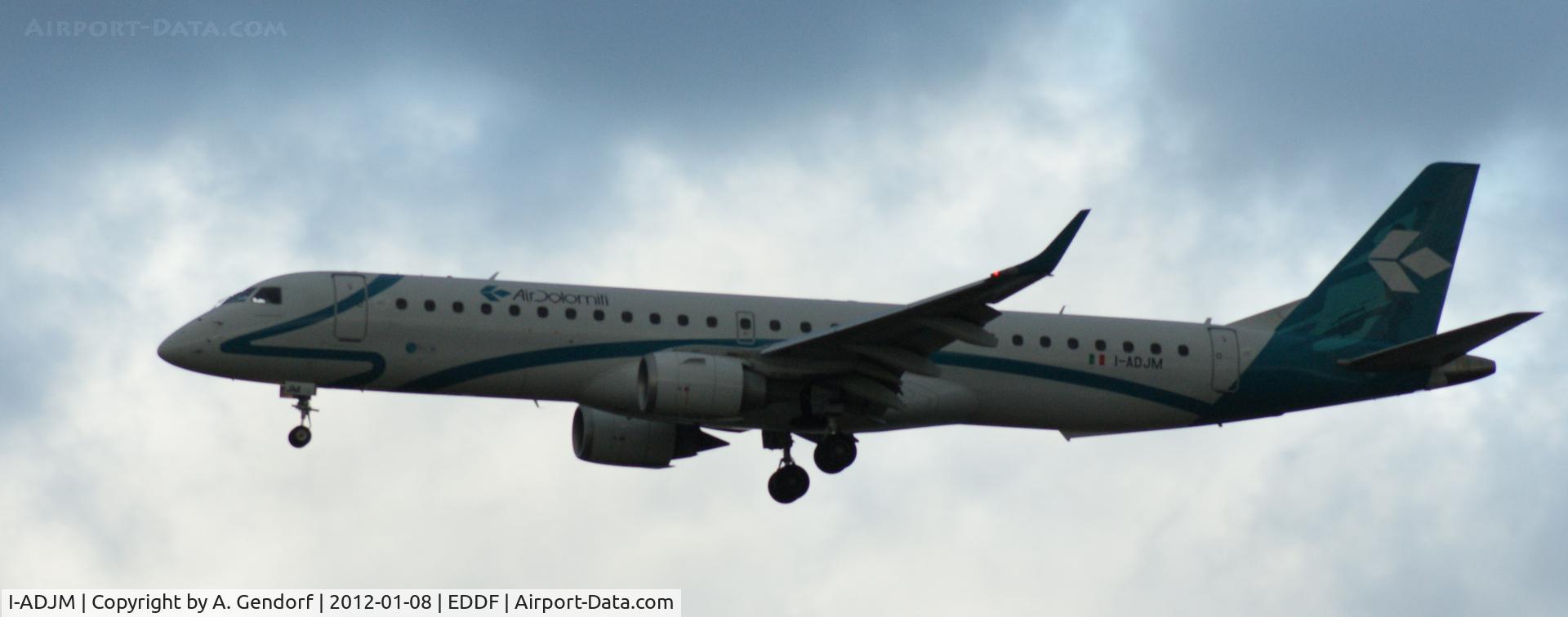 I-ADJM, 2009 Embraer 195LR (ERJ-190-200LR) C/N 19000258, Air Dolomiti, seen here on short finals at Frankfurt Int´l (EDDF)