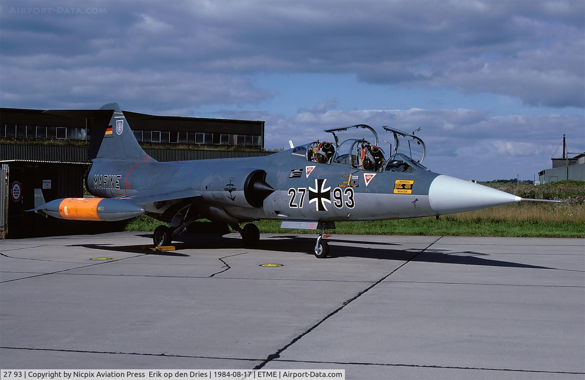 27 93, Lockheed TF-104G Starfighter C/N 583F-5923, German Navy Naval Air Wing 2 TF-104G 2793 seen here at its' homebase: NAS Eggebeck.
