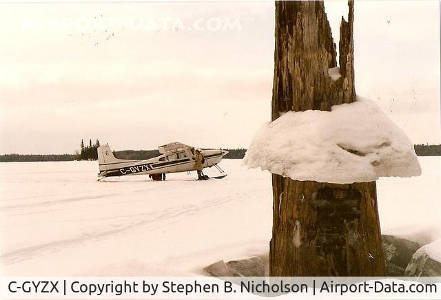 C-GYZX, 1977 Cessna A185F Skywagon 185 C/N 18503403, Slate Falls' Cessna 180 on Lac Seul, 1987, providing transport for my survey crew working on retracing the boundaries of Lac Seul First Nation