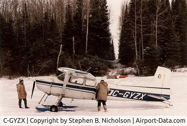 C-GYZX, 1977 Cessna A185F Skywagon 185 C/N 18503403, Slate Falls' Cessna 180 on Lac Seul, 1987, providing transport for my survey crew working on retracing the boundaries of Lac Seul First Nation