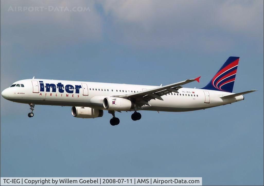 TC-IEG, 1999 Airbus A321-231 C/N 974, Landing on runway C18 of Amsterdam Airport