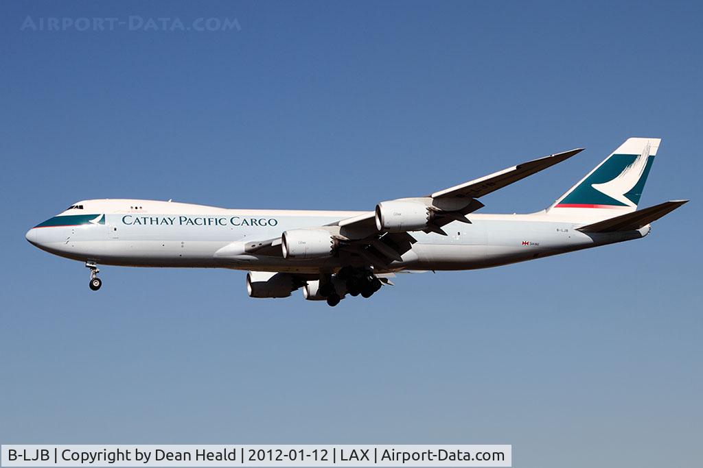 B-LJB, 2011 Boeing 747-867F/SCD C/N 39239, Cathay Pacific Cargo B-LJB (FLT CPA71) from Miami Int'l (KMIA) on short-final to RWY 25L.  747-867F delivered 11-23-2011.