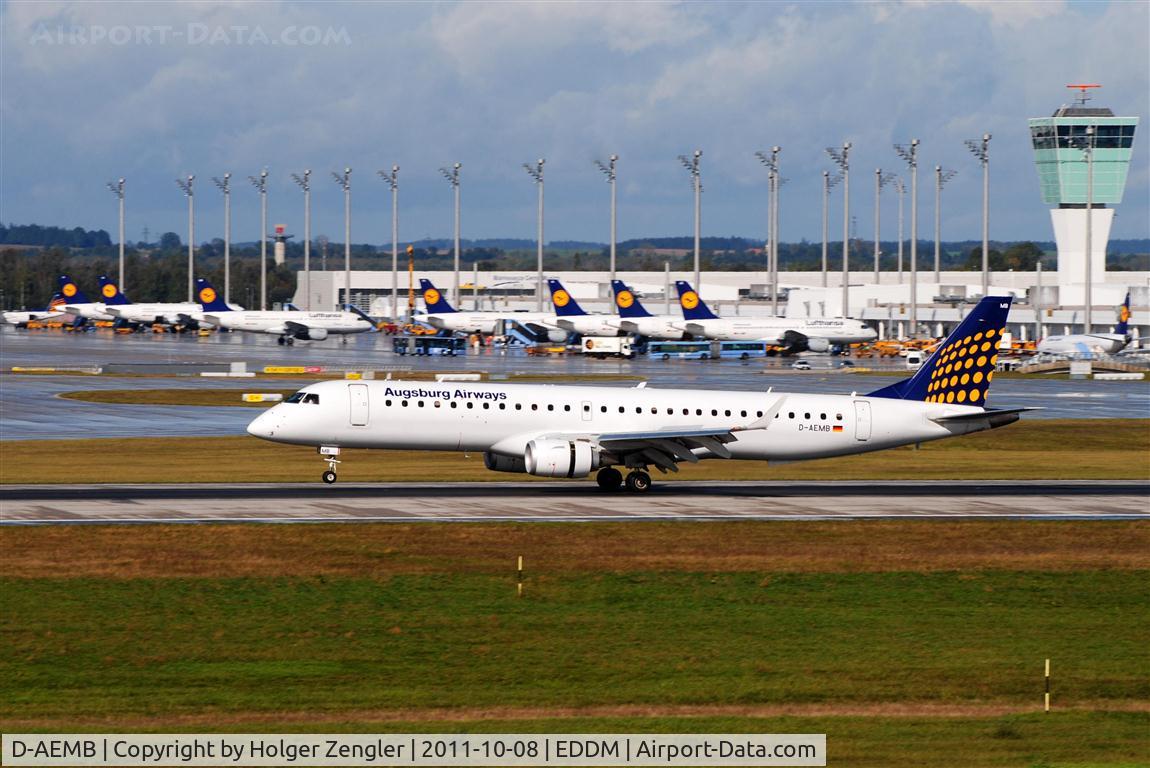D-AEMB, 2009 Embraer 195LR (ERJ-190-200LR) C/N 19000297, Touch down of an Augsburg Airways supporter aircraft...