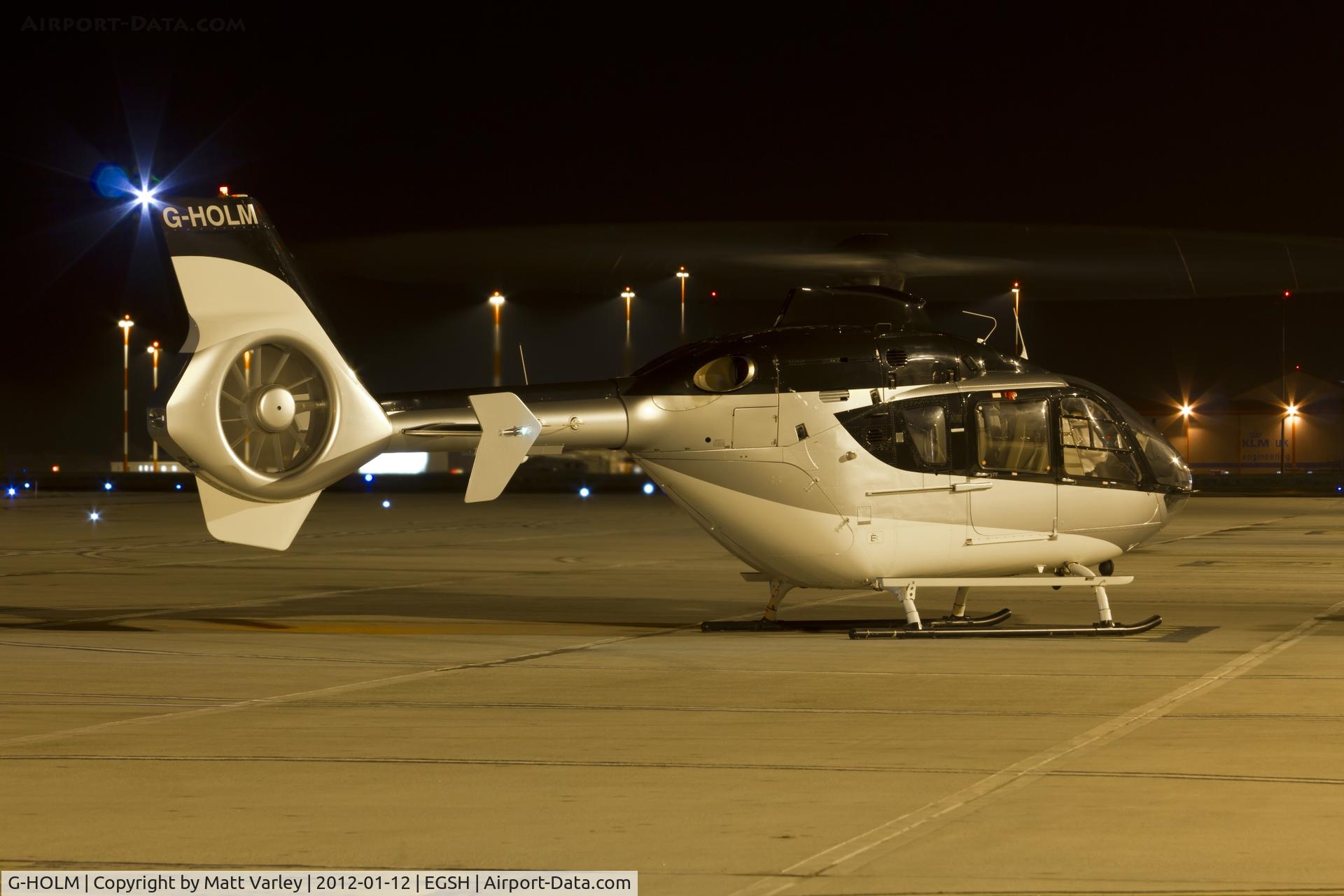 G-HOLM, 2007 Eurocopter EC-135T-2+ C/N 0574, Arriving at SaxonAir after dark.