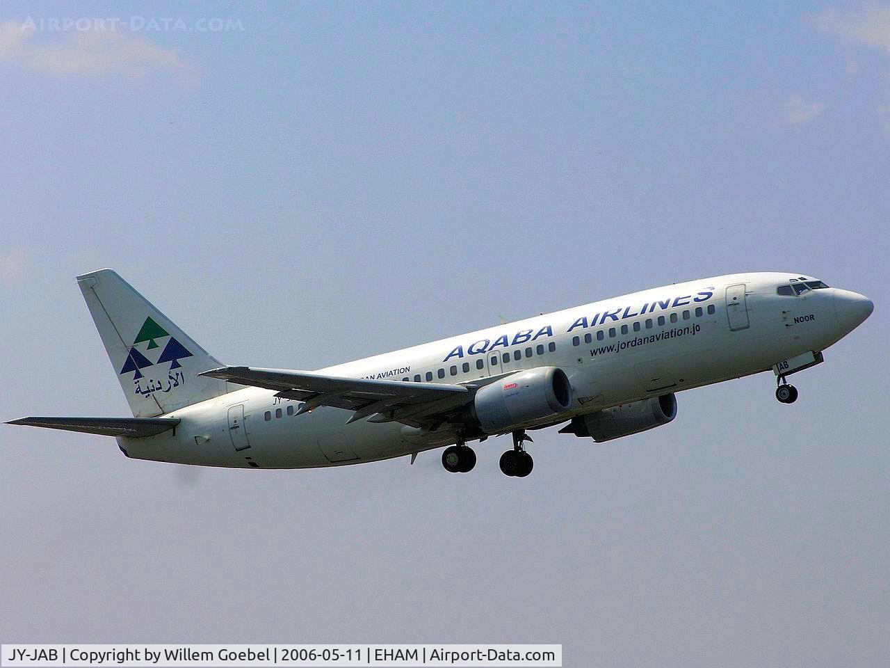 JY-JAB, 1986 Boeing 737-33A C/N 23630, Take off from Amsterdam Airport on runway L36
