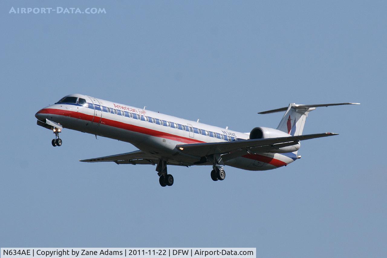 N634AE, 1999 Embraer ERJ-145LR (EMB-145LR) C/N 145150, American Eagle landing at DFW Airport
