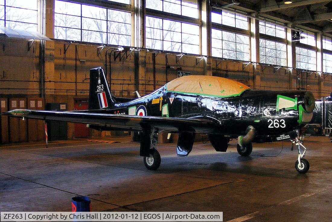 ZF263, 1990 Short S-312 Tucano T1 C/N S052/T47, inside the Aircraft Maintenance & Storage Unit hangar
