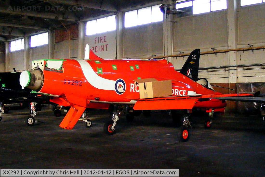 XX292, 1979 Hawker Siddeley Hawk T.1W C/N 119/312117, former Red Arrows Hawk inside the Aircraft Maintenance & Storage Unit hangar