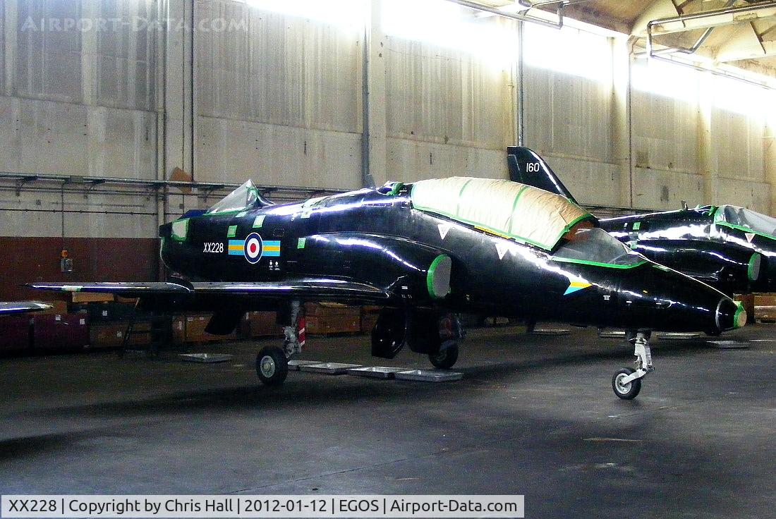 XX228, 1978 Hawker Siddeley Hawk T.1 C/N 064/312064, inside the Aircraft Maintenance & Storage Unit hangar, now missing it fin since my last visit two years ago