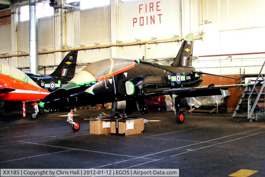 XX185, 1977 Hawker Siddeley Hawk T.1 C/N 032/312032, inside the Aircraft Maintenance & Storage Unit hangar