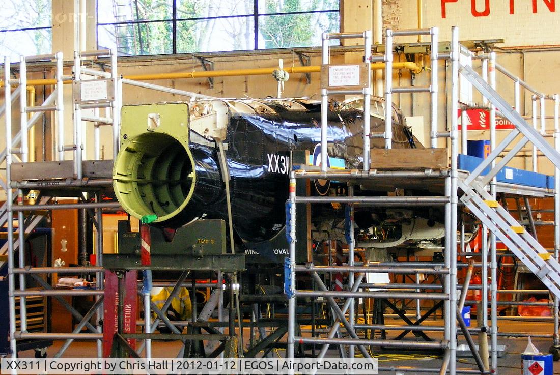 XX311, 1980 Hawker Siddeley Hawk T.1 C/N 147/312136, In storage at Shawbury since October 2007. This Hawk is now being prepared for return to service with the Red Arrows