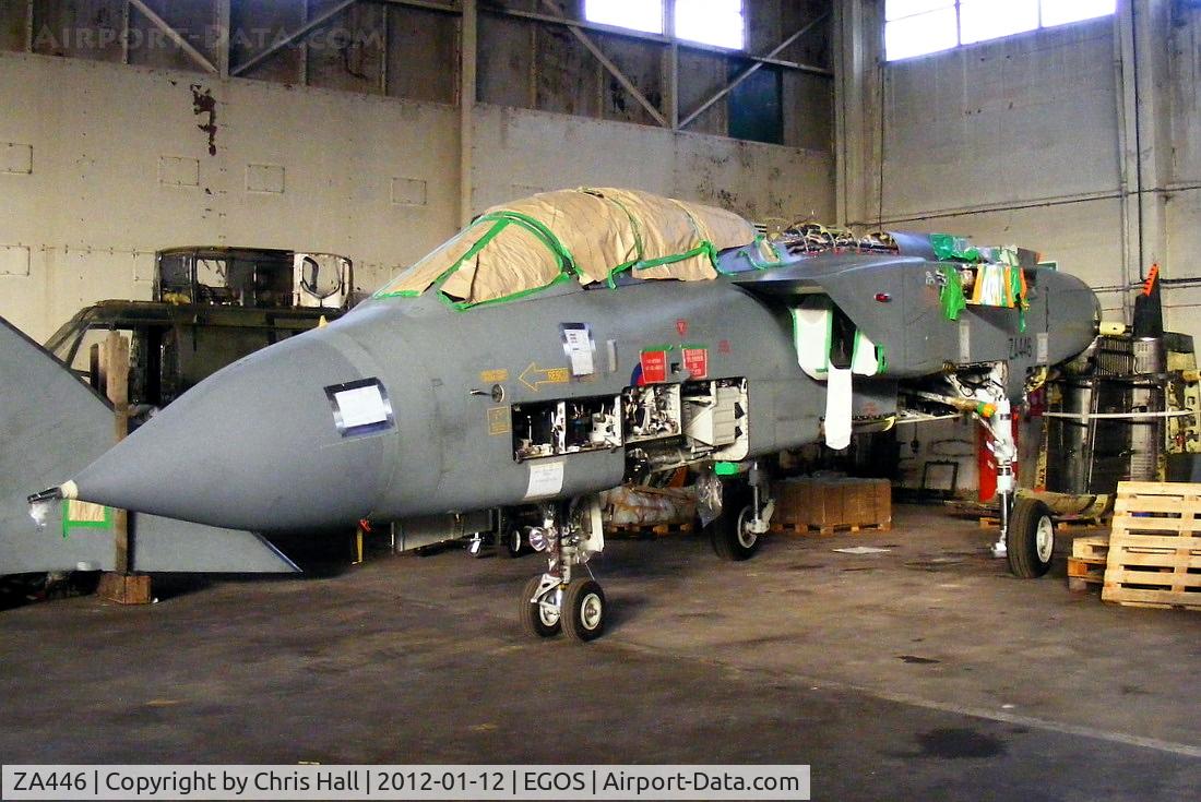 ZA446, 1983 Panavia Tornado GR.4 C/N 234/BS076/3112, involved in a CAT3 accident in January 2010,now stored inside the Aircraft Maintenance & Storage Unit hangar