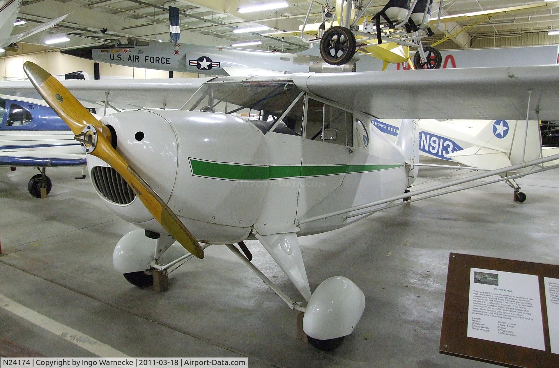 N24174, 1940 Funk B75L C/N 200, Funk B75L at the Mid-America Air Museum, Liberal KS