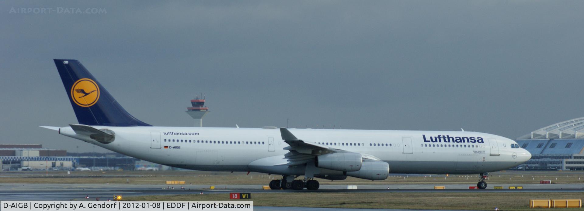 D-AIGB, 1993 Airbus A340-311 C/N 024, Lufthansa, waiting for departure on Runway 18 at Frankfurt Int´l (EDDF)