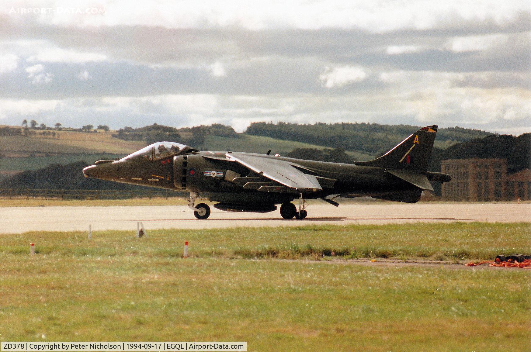 ZD378, 1988 British Aerospace Harrier GR.7 C/N P26, Harrier GR.7 of 20(Reserve) Squadron at RAF Wittering preparing for take-off at the 1994 RAF Leuchars Airshow.