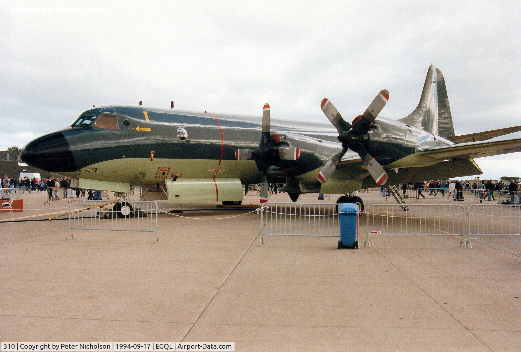 310, Lockheed P-3C Orion C/N 285E-5773, P-3C Orion of 320 Squadron Royal Netherlands Navy on display at the 1994 RAF Leuchars Airshow.