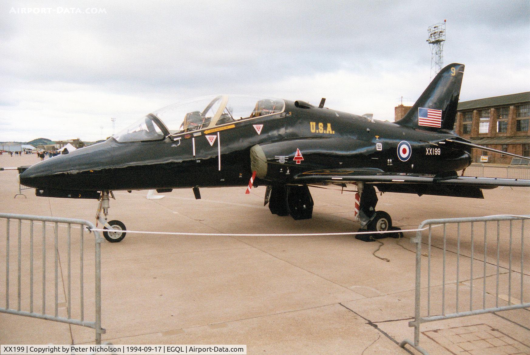 XX199, 1978 Hawker Siddeley Hawk T.1A C/N 046/312046, Hawk T.1 of 74(Reserve) Squadron at RAF Valley on display at the 1994 RAF Leuchars Airshow.