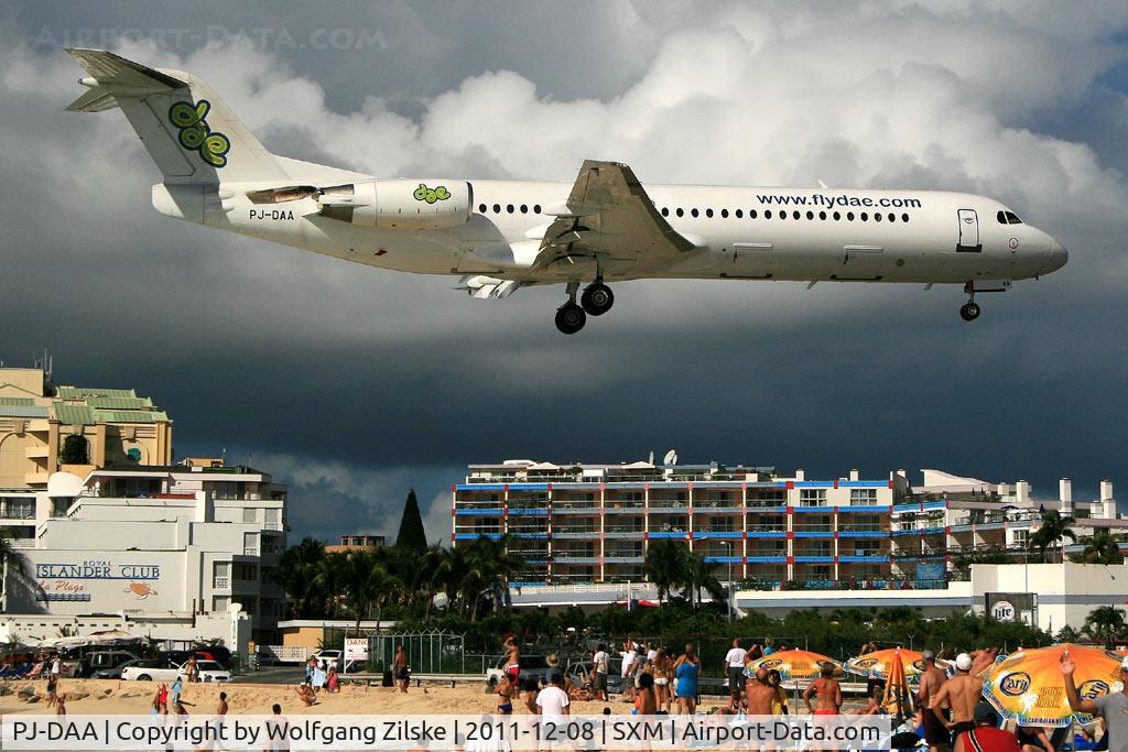 PJ-DAA, 1990 Fokker 100 (F-28-0100) C/N 11310, Over Maho Beach