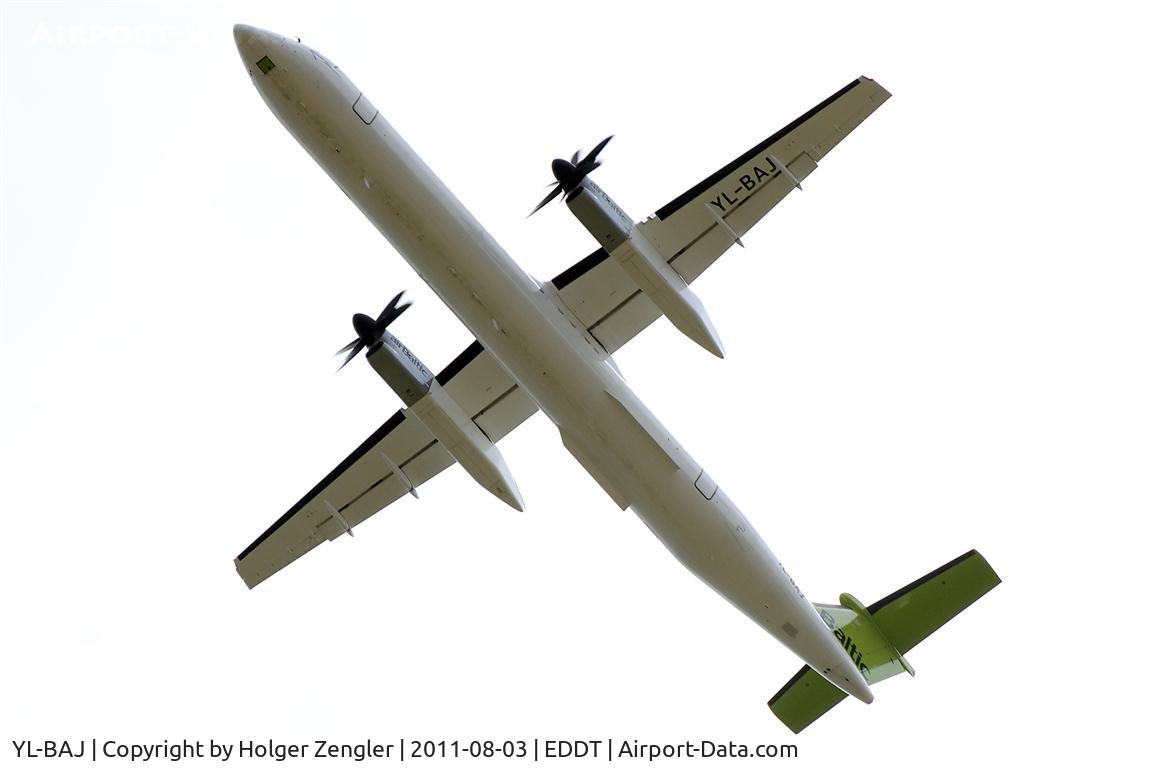 YL-BAJ, 2010 De Havilland Canada DHC-8-402Q Dash 8 C/N 4309, Leaving TXL with a eastbound destination....