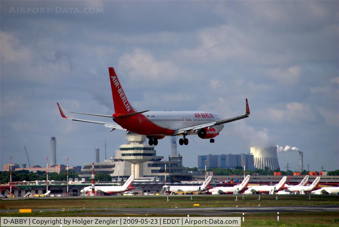 D-ABBY, 2007 Boeing 737-86J C/N 34970, On final at rwy 26R with a beautiful view on Berlin-Tegel Airport....