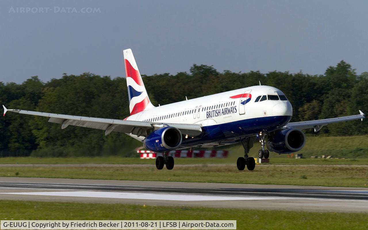 G-EUUG, 2002 Airbus A320-232 C/N 1829, moments prior touchdown