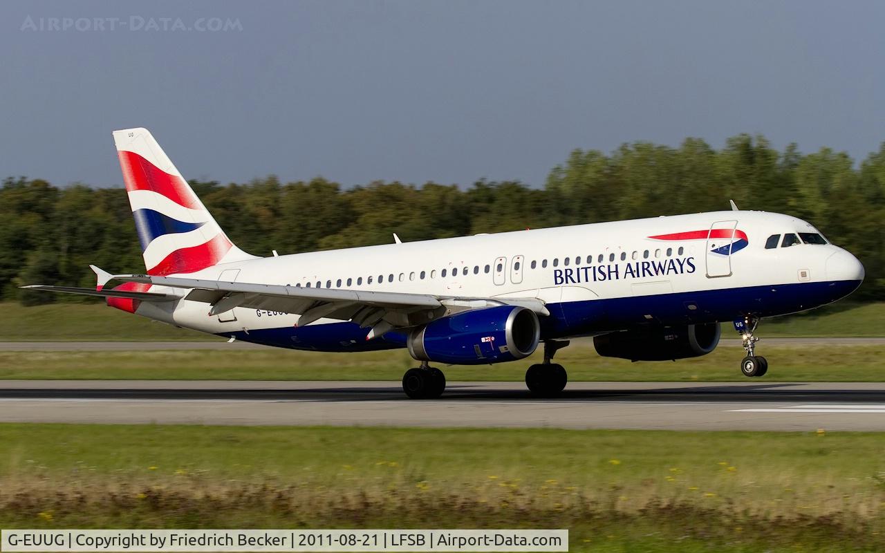 G-EUUG, 2002 Airbus A320-232 C/N 1829, decelerating after touchdown