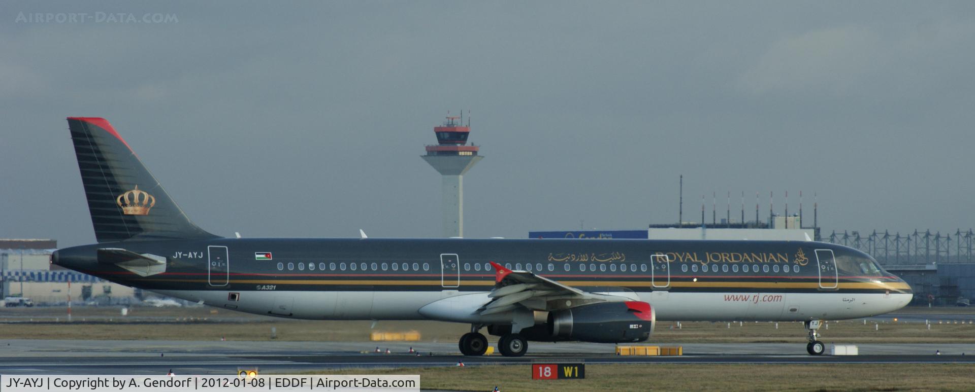 JY-AYJ, 2008 Airbus A321-231 C/N 3458, Royal Jordanian Airlines, is waiting on runway 18 at Frankfurt Int´l (EDDF)