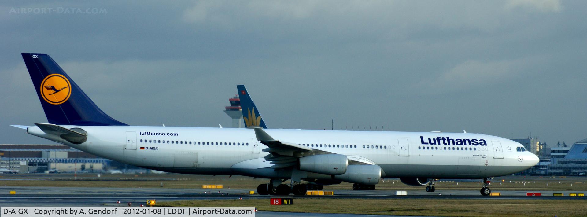 D-AIGX, 2000 Airbus A340-313X C/N 354, Lufthansa, ready for take off on runway 18 at Frankfurt Int´l (EDDF)