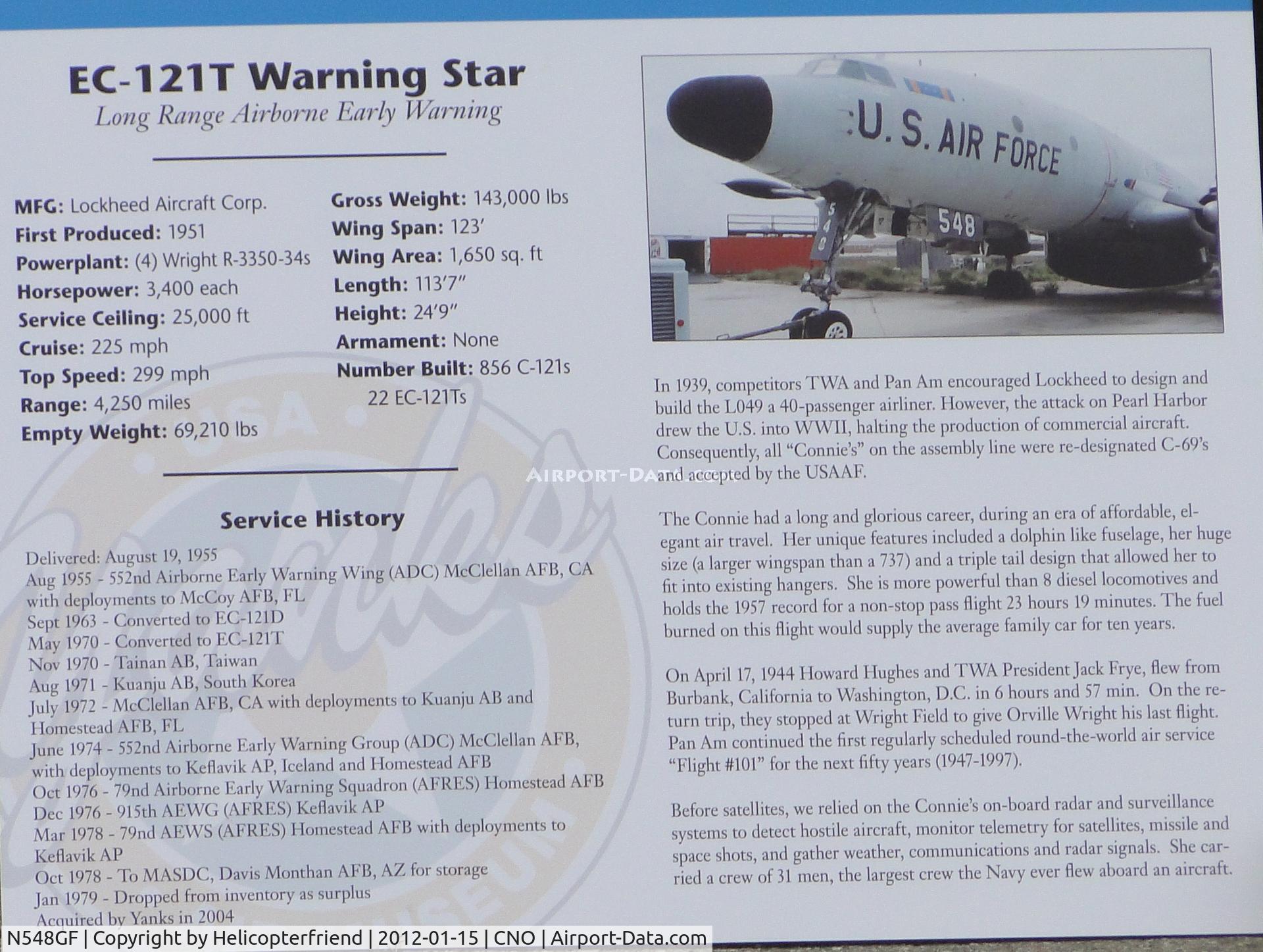 N548GF, 1955 Lockheed EC-121T Warning Star C/N 4363, Information on ship provided for by Yank's Air Museum