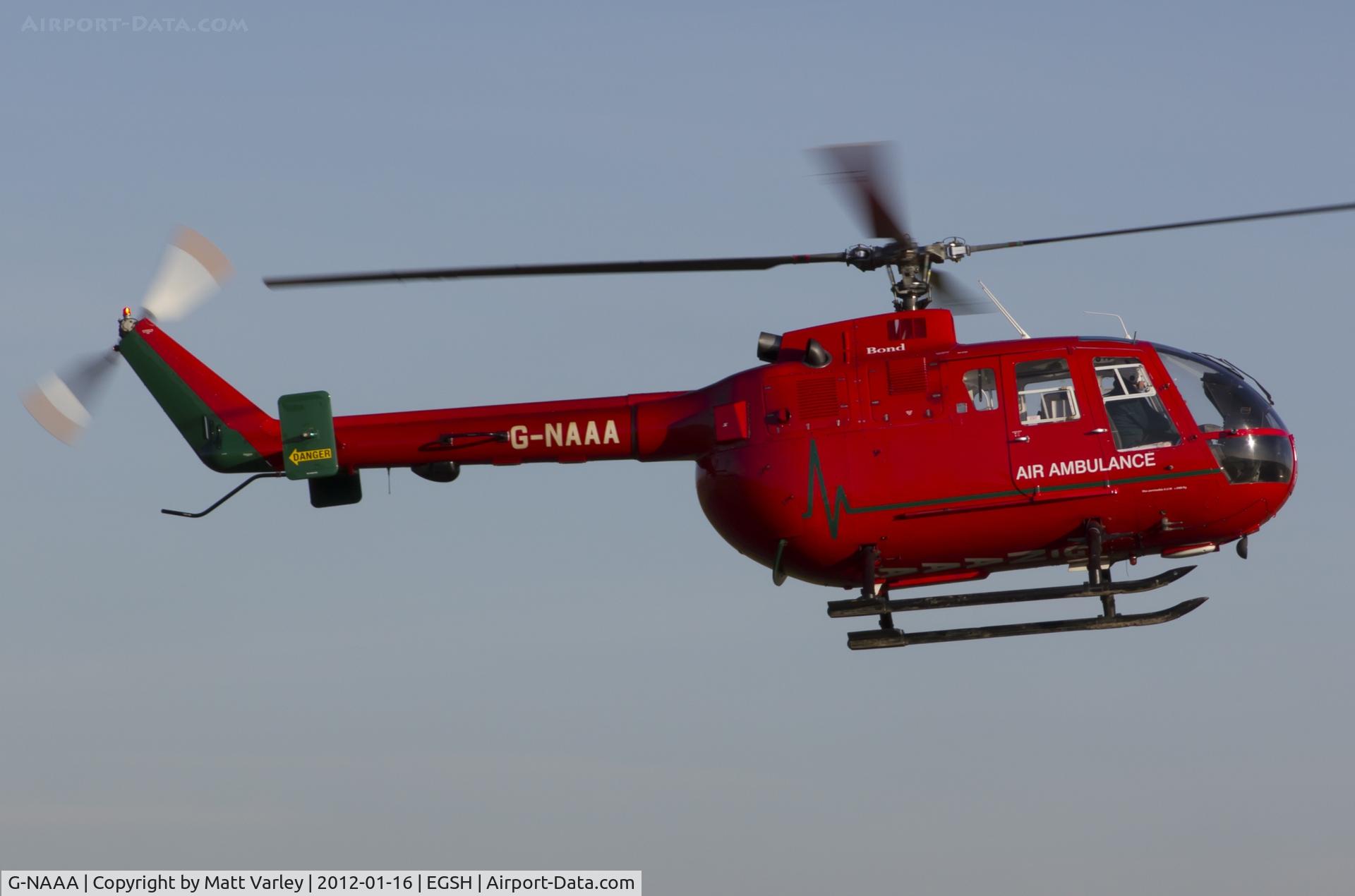 G-NAAA, 1993 MBB Bo-105DBS-4 C/N S-34/912, Arriving at EGSH.