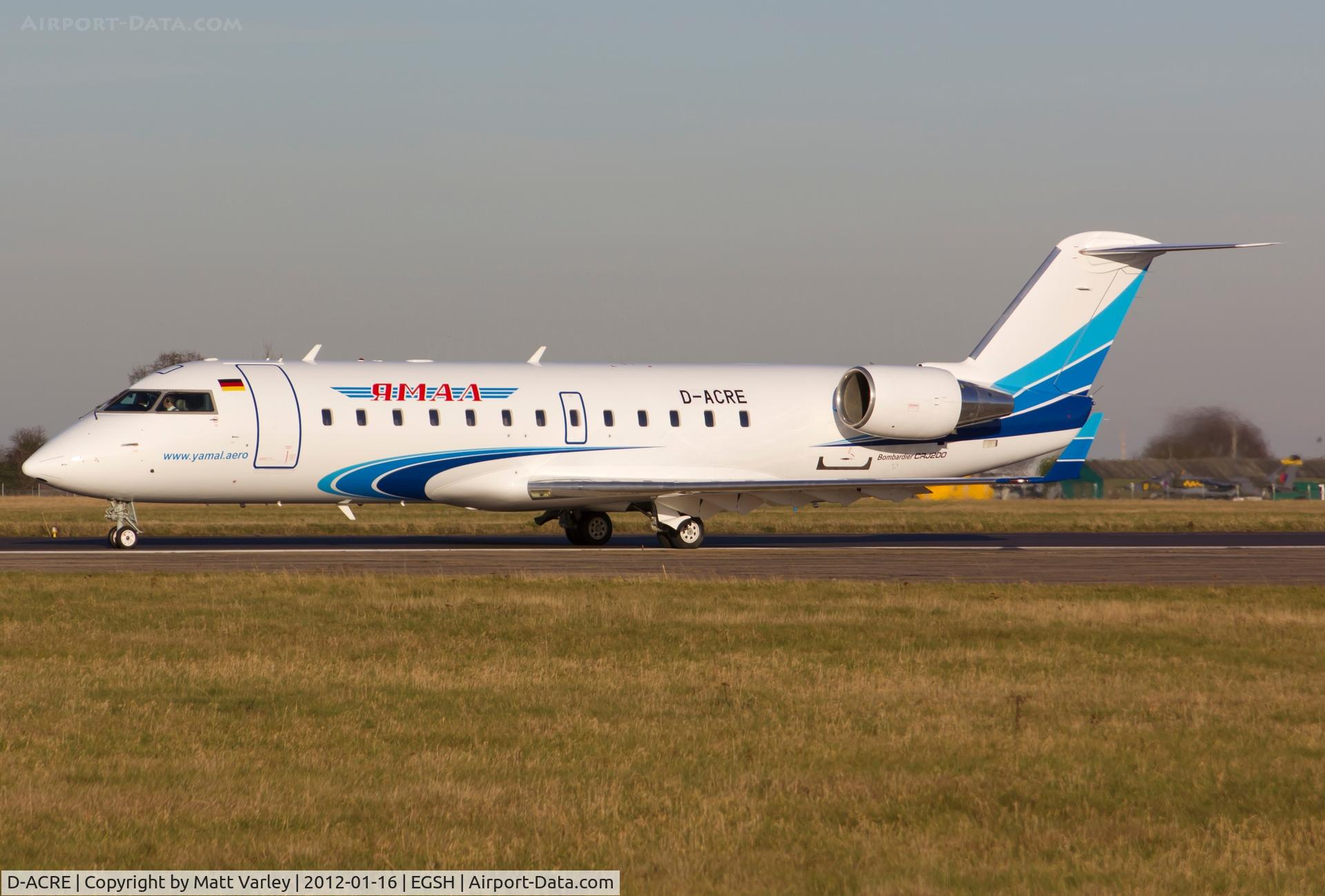 D-ACRE, 2002 Bombardier CRJ-200ER (CL-600-2B19) C/N 7607, Departing EGSH in Yamal airlines C/S.