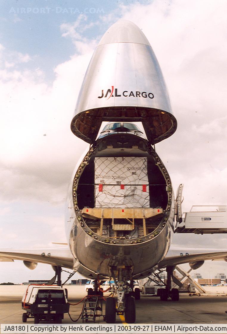 JA8180, 1987 Boeing 747-246F C/N 23641, Japan Air Lines Freighter.

Loading cargo for Japan (NRT)