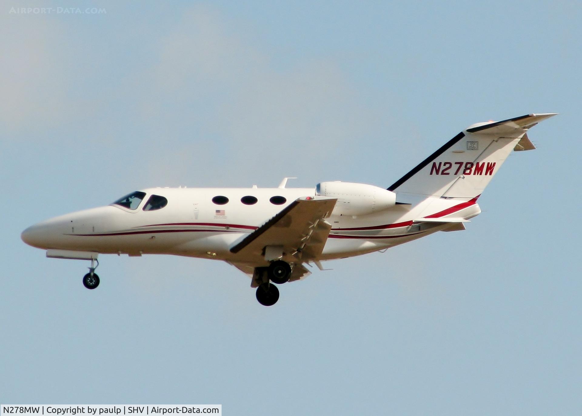N278MW, 2011 Cessna 510 Citation Mustang Citation Mustang C/N 510-0332, Landing at Shreveport Regional.