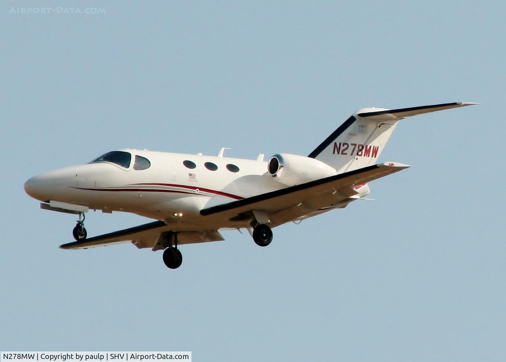 N278MW, 2011 Cessna 510 Citation Mustang Citation Mustang C/N 510-0332, Landing at Shreveport Regional.