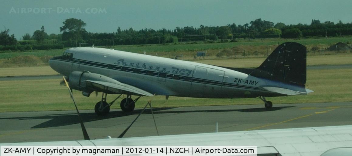 ZK-AMY, 1944 Douglas C-47A Skytrain C/N 13506, Just landed at its home base of Christchurch. Nice sight at a modern airport!