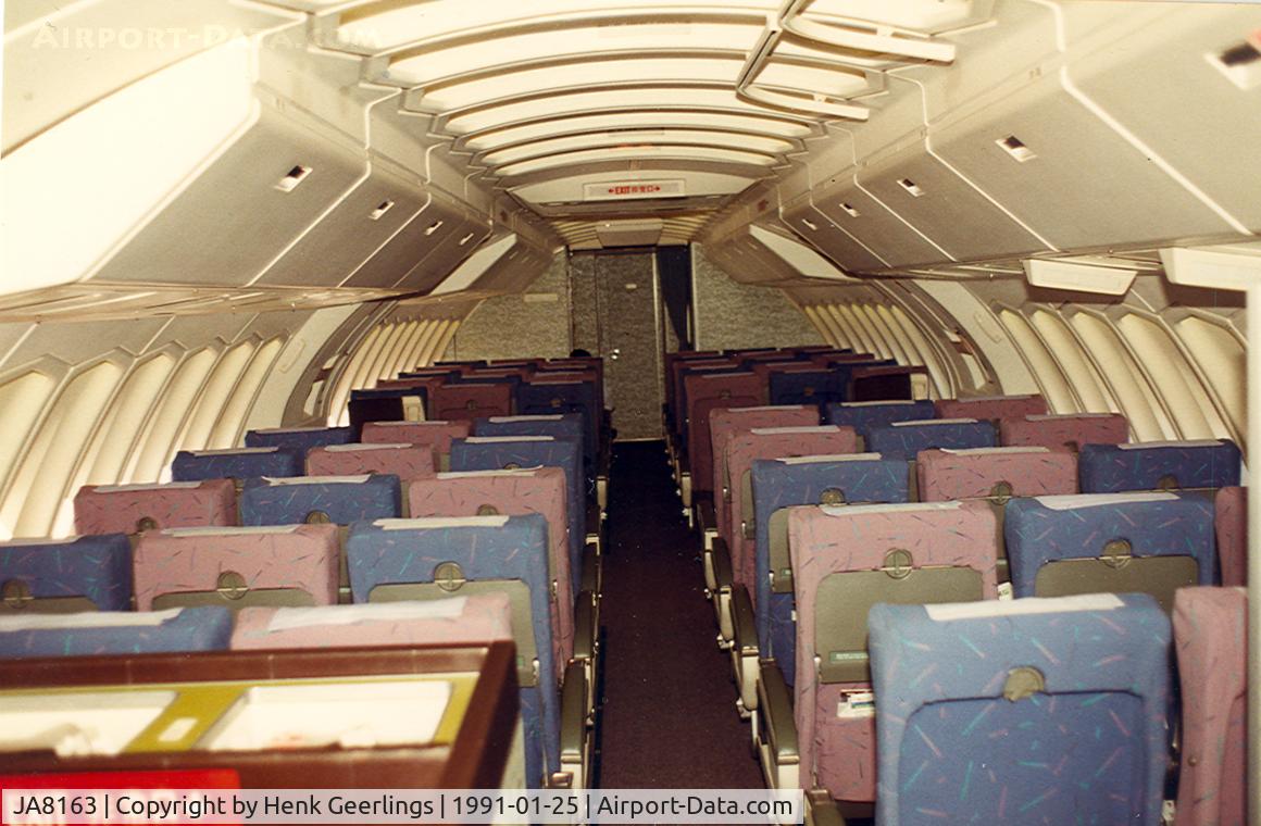 JA8163, 1984 Boeing 747-346 C/N 23149, Japan Air Lines
Economy class, Upperdeck , facing cockpit.
Enroute NRT-MOW