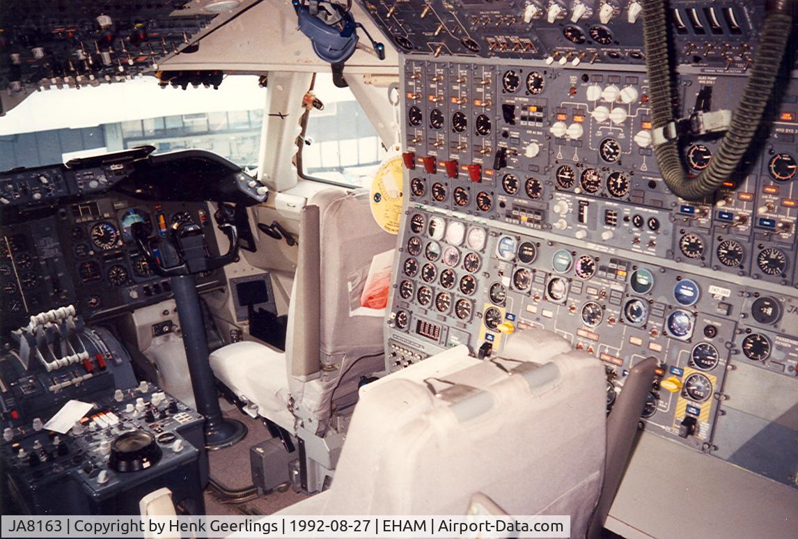 JA8163, 1984 Boeing 747-346 C/N 23149, Japan Air Lines.
 Flight Engineer's desk 