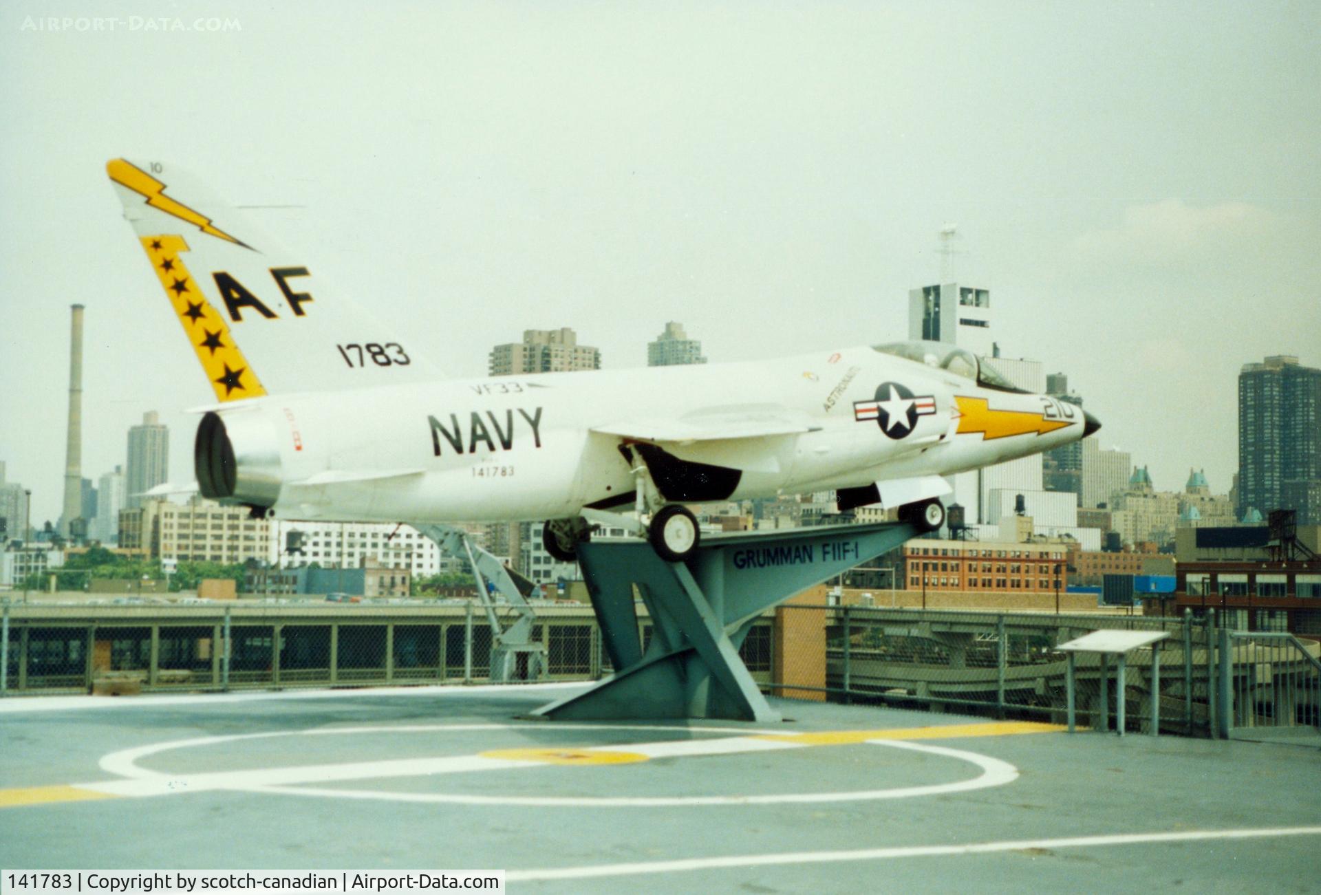 141783, Grumman F-11A Tiger C/N 100, Grumman F11F-1 Tiger S/N 141783 at the Intrepid Sea-Air-Space Museum, New York City, NY - circa early 1990's