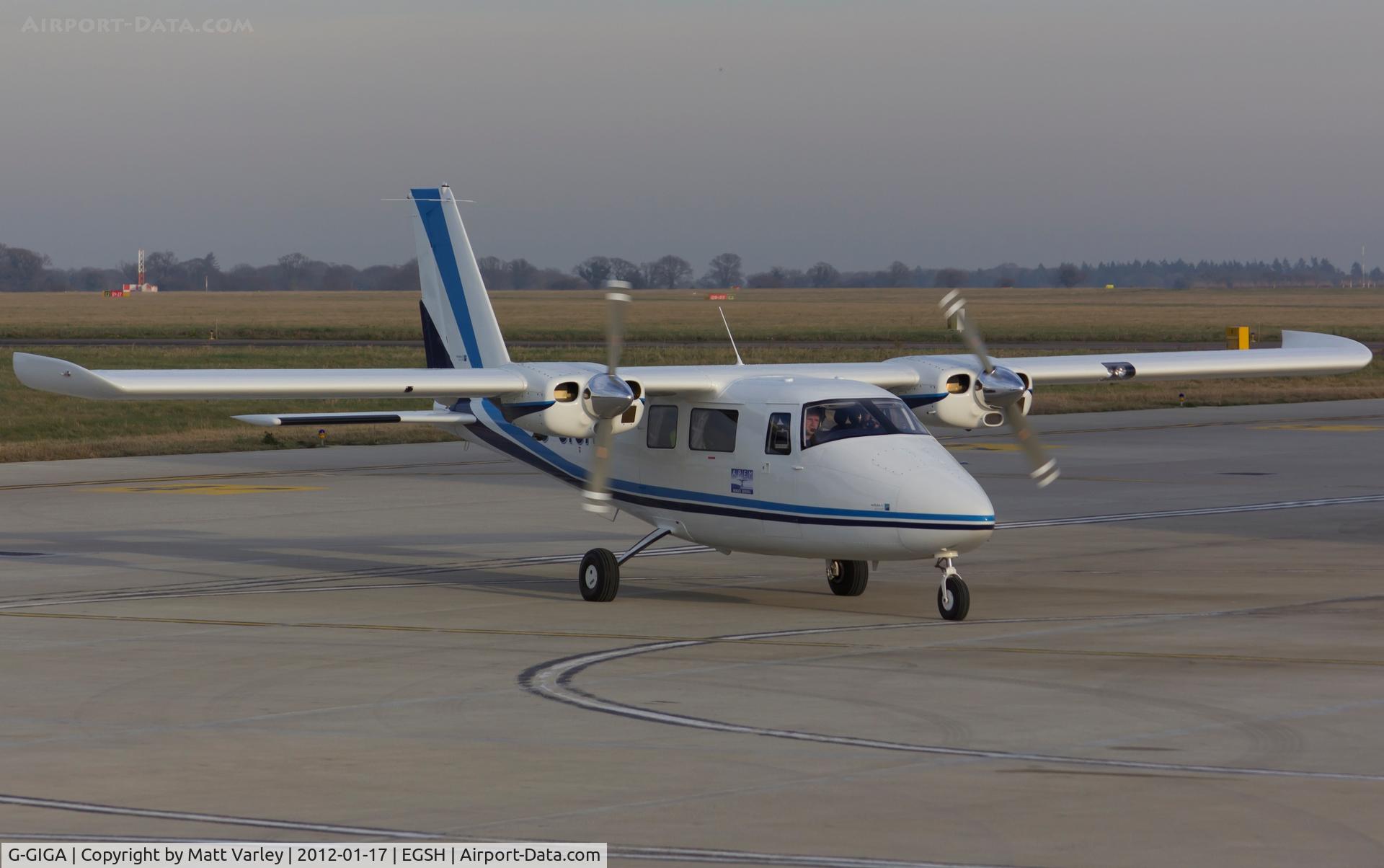 G-GIGA, 2011 Vulcanair P-68C C/N 468/C, Arriving at SaxonAir with new Apem transfers visible.