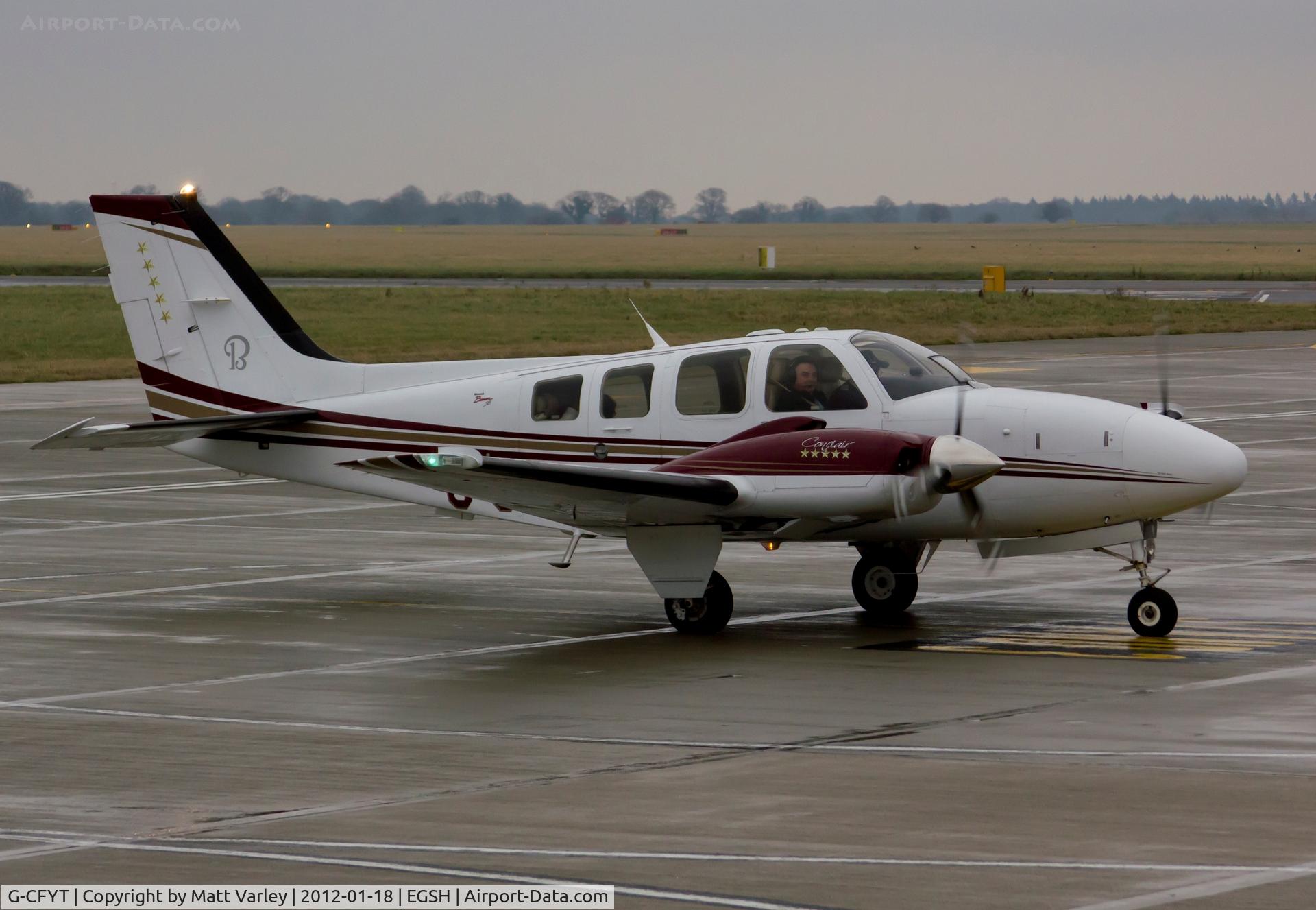 G-CFYT, 2008 Beechcraft 58 Baron C/N TH-1967, Sat on stand at SaxonAir.