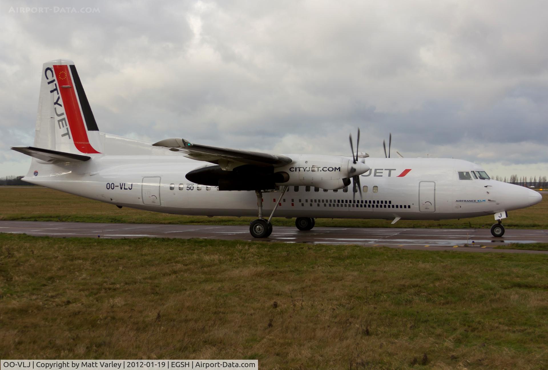 OO-VLJ, 1987 Fokker 50 C/N 20105, Departing EGSH.